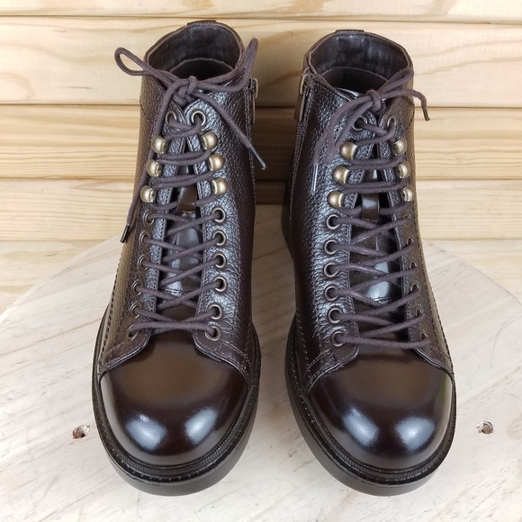 Men's 100% Genuine Leather Brown Ankle Boots 7 US Paul Branco Side Zip Lace-up - Picture 2 of 12